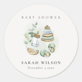 Cute Nursery Essential Leafy Green Baby shower Ronde Sticker