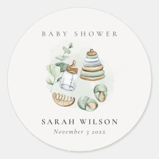 Cute Nursery Essential Leafy Green Baby shower Ronde Sticker (Voorkant)