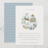 Cute Nursery Essentials Blue Baby Announounance Bedankkaart (Voorkant / Achterkant)