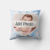 Cute Nursery Pink Heart Baby Foto naam blue sky Kussen (Achterkant)