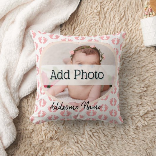 Cute Nursery Pink Heart Baby Fotoroze voetafdruk Kussen (Deken)