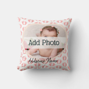 Cute Nursery Pink Heart Baby Fotoroze voetafdruk Kussen