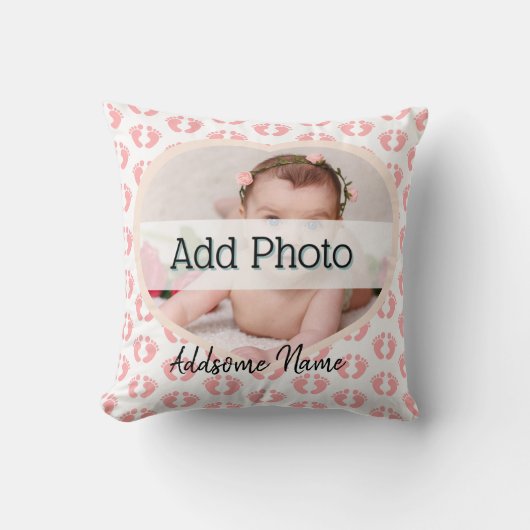 Cute Nursery Pink Heart Baby Fotoroze voetafdruk Kussen (Voorkant)