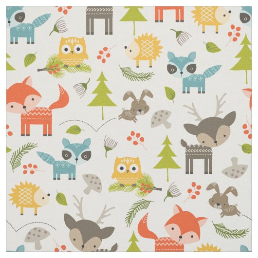 Cute Nursery Woodland Animals Stof (Swatch)
