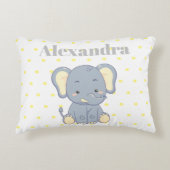 Cute Nursery Yellow Grey elephant polka dots name Accent Kussen (Voorkant)