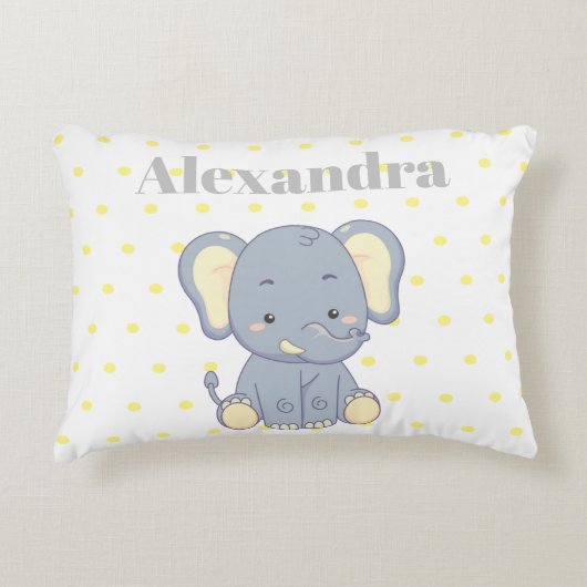 Cute Nursery Yellow Grey elephant polka dots name Accent Kussen (Voorkant)