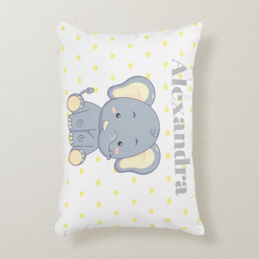 Cute Nursery Yellow Grey elephant polka dots name Accent Kussen (Voorkant(Verticaal))