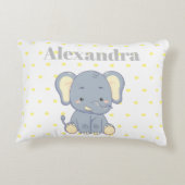 Cute Nursery Yellow Grey elephant polka dots name Accent Kussen (Achterkant)