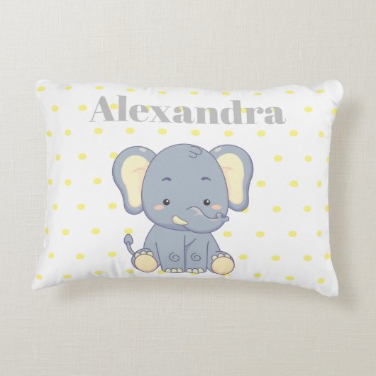 Cute Nursery Yellow Grey elephant polka dots name Accent Kussen (Achterkant)