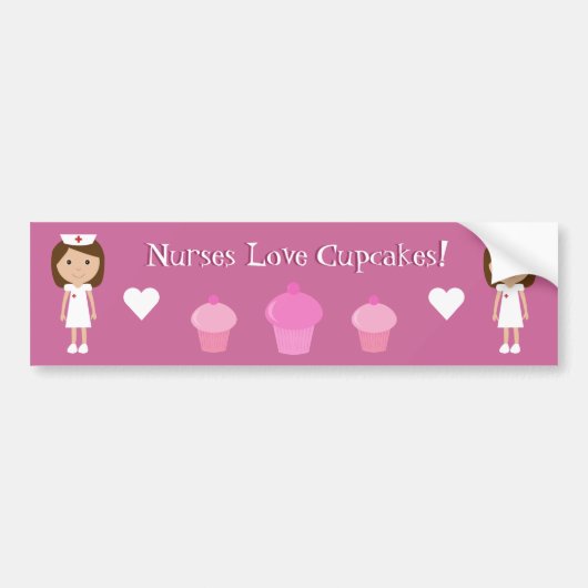 Cute Nurses Love Cupcakes  Roze Bumpersticker (Voorkant)