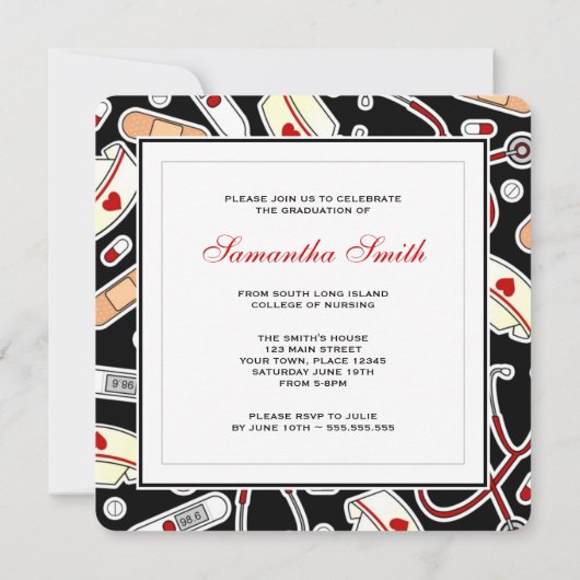 Cute Nursing School RN Black Afstuderen Square Kaart (Achterkant)