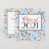 Cute Nursing School RN Blue Afstuderen Square Kaart (Voorkant / Achterkant)