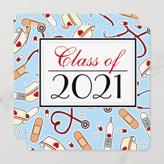 Cute Nursing School RN Blue Afstuderen Square Kaart (Voorkant / Achterkant)