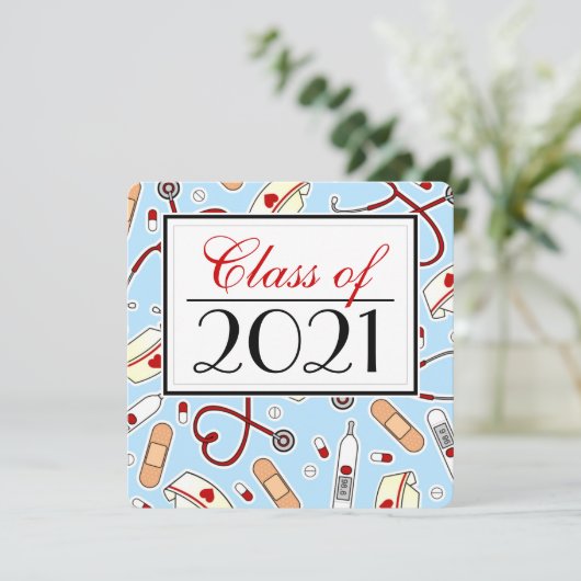 Cute Nursing School RN Blue Afstuderen Square Kaart (Staand voorkant)