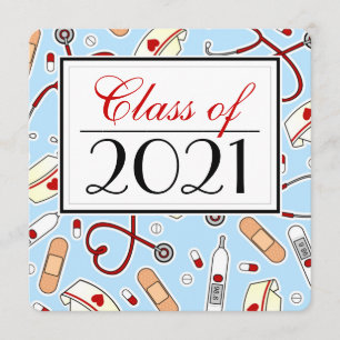 Cute Nursing School RN Blue Afstuderen Square Kaart