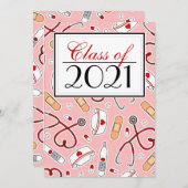Cute Nursing School RN Roze Afstuderen Uitnodigen Kaart (Voorkant / Achterkant)