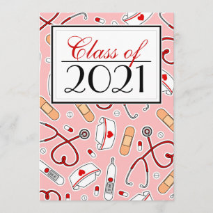 Cute Nursing School RN Roze Afstuderen Uitnodigen Kaart