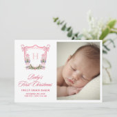 Cute Nutcracker Christmas Monogram Crest Baby Feestdagenkaart (Staand voorkant)