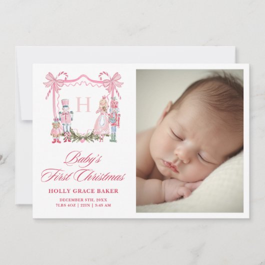 Cute Nutcracker Monogram Crest Baby Feestdagenkaart (Voorkant)