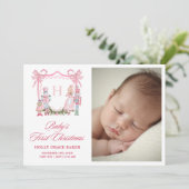 Cute Nutcracker Monogram Crest Baby Feestdagenkaart (Staand voorkant)