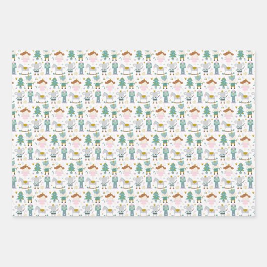 Cute Nutcrackers Holiday Season Patronen Inpakpapier Vel (Voorkant)