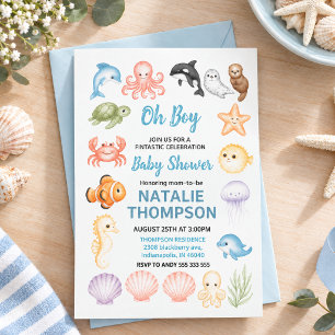 Cute Oceaan Onder de Zee Dieren Baby Shower Kaart