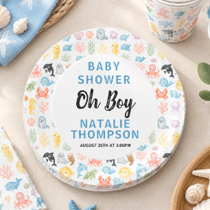 Cute Oceaan Onder de Zee Dieren Baby Shower Papieren Bordje