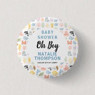 Cute Oceaan Onder de Zee Dieren Baby Shower Ronde Button 3,2 Cm