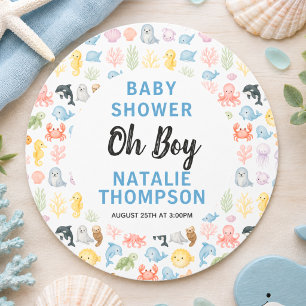 Cute Oceaan Onder de Zee Dieren Baby Shower Ronde Sticker