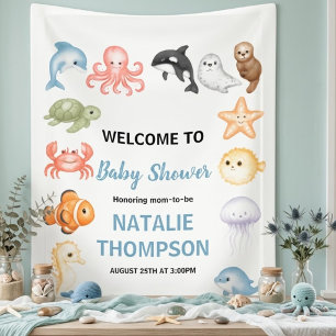 Cute Oceaan Onder de Zee Dieren Baby Shower Spandoek