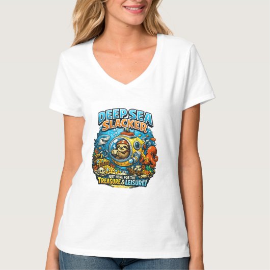 Cute Ocean Adventure Humor, Funny Sloth Diving art T-shirt (Voorkant)