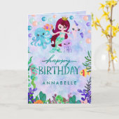 Cute Ocean Animals Mermaid Theme Happy Birthday Kaart (Gele Bloem)
