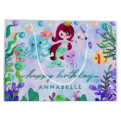 Cute Ocean Animals Mermaid Theme Happy Birthday Large Cadeautasje (Achterkant)