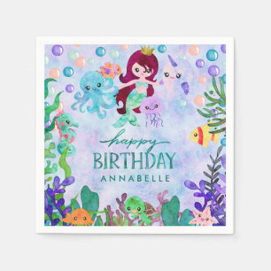 Cute Ocean Animals Mermaid Theme Happy Birthday Servet