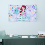 Cute Ocean Animals Mermaid Theme Happy Birthday Spandoek (Beurs)