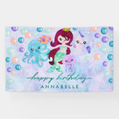 Cute Ocean Animals Mermaid Theme Happy Birthday Spandoek (Horizontaal)