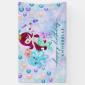 Cute Ocean Animals Mermaid Theme Happy Birthday Spandoek (Verticaal)
