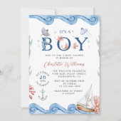 Cute Ocean Baby Borrelcadeau Het is een Jongen Kaart (Voorkant)