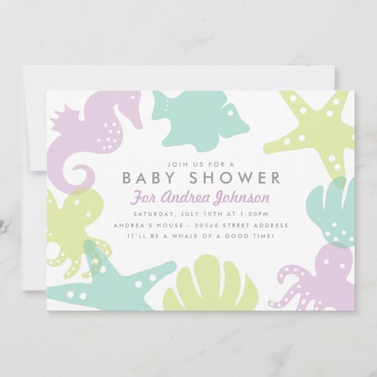 Cute Ocean Critters Baby shower Invite - Paars Kaart (Voorkant)