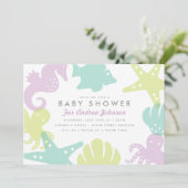 Cute Ocean Critters Baby shower Invite - Paars Kaart (Staand voorkant)