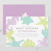 Cute Ocean Critters Baby shower Invite - Paars Kaart (Voorkant / Achterkant)