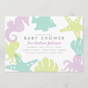 Cute Ocean Critters Baby shower Invite - Paars Kaart