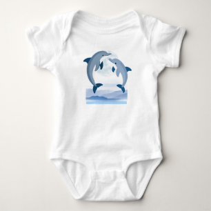 Cute Ocean Dolphins Baby Bodysuit Blauwe Golven