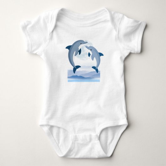 Cute Ocean Dolphins Baby Bodysuit | Blauwe Golven (Voorkant)