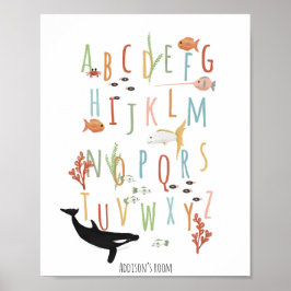 Cute Ocean Educational Alphabet Neutral Nursery Poster