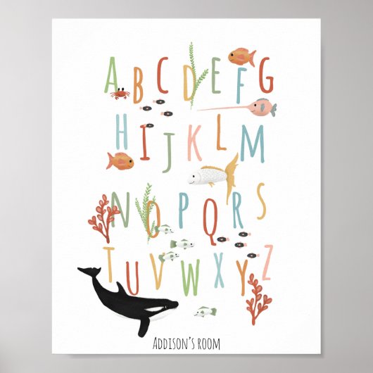 Cute Ocean Educational Alphabet Neutral Nursery Poster (Voorkant)