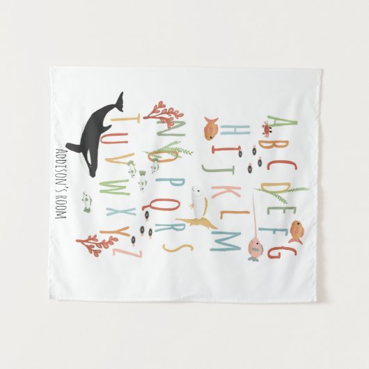 Cute Ocean Educational Alphabet Neutral Nursery Wandkleed (Voorkant (horizontaal))