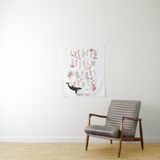 Cute Ocean Educational Alphabet Neutral Nursery Wandkleed (In situ)