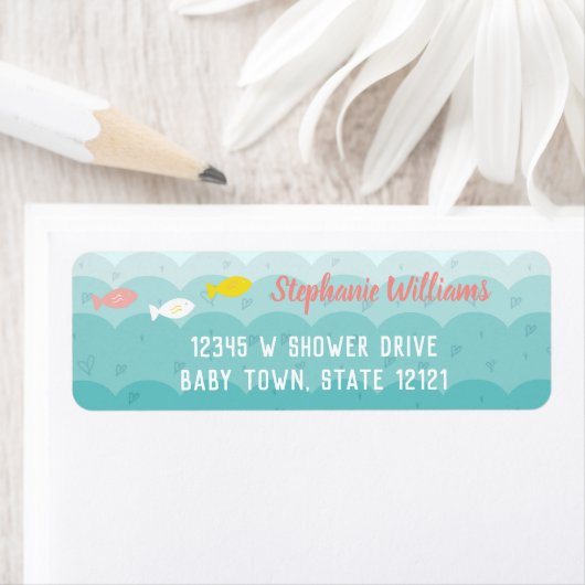 Cute Ocean Hearts Fish Whimsical Baby shower Etiket (Insitu)