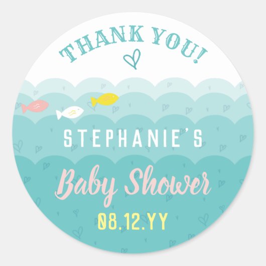 Cute Ocean Hearts Whimsical Baby shower Bedankt Ronde Sticker (Voorkant)
